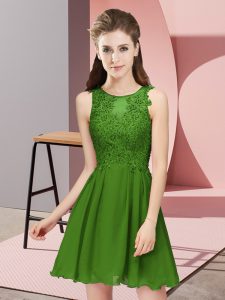 Chiffon Scoop Sleeveless Zipper Appliques Quinceanera Court Dresses in Green