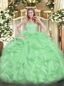 Sleeveless Floor Length Beading and Ruffles Zipper Ball Gown Prom Dress