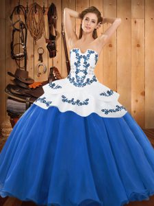 Captivating Ball Gowns Sweet 16 Dress Baby Blue Strapless Satin and Organza Sleeveless Floor Length Lace Up