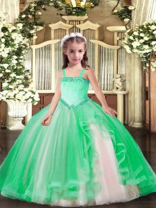 Enchanting Turquoise Ball Gowns Appliques Winning Pageant Gowns Lace Up Tulle Sleeveless Floor Length