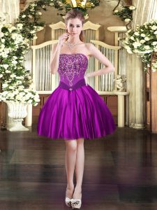 Custom Fit Beading Prom Gown Purple Lace Up Sleeveless Mini Length