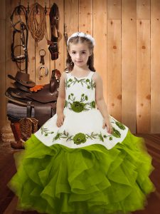 Lovely Straps Sleeveless Lace Up Kids Formal Wear Olive Green Tulle