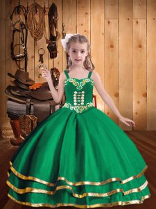 Organza Sleeveless Floor Length Little Girls Pageant Dress and Embroidery and Ruffled Layers
