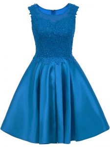 Satin Scoop Sleeveless Zipper Lace Bridesmaid Gown in Blue