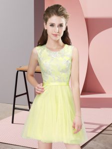 Yellow Side Zipper Scoop Lace Bridesmaids Dress Tulle Sleeveless