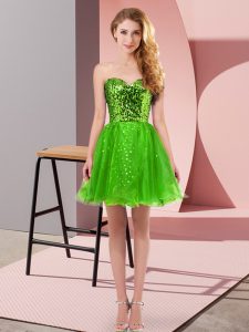 Sophisticated Green Tulle Zipper Sweetheart Sleeveless Mini Length Prom Party Dress Sequins