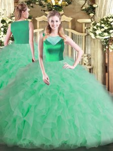 Scoop Sleeveless Quinceanera Dress Floor Length Beading and Ruffles Apple Green Organza