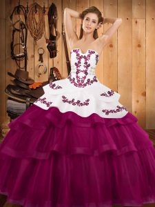 Top Selling Ball Gowns Sleeveless Fuchsia 15 Quinceanera Dress Sweep Train Lace Up