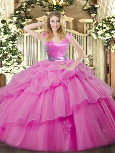 Lilac Sleeveless Organza Zipper Ball Gown Prom Dress for Military Ball and Sweet 16 and Quinceanera