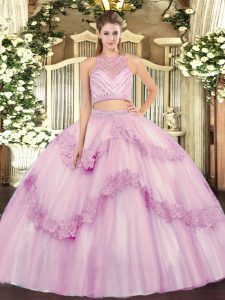 Best Scoop Sleeveless Tulle Sweet 16 Dresses Beading and Appliques Zipper