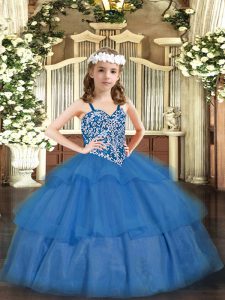 Great Straps Sleeveless Lace Up Little Girl Pageant Dress Baby Blue Organza