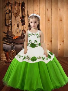 Lace Up Straps Embroidery Custom Made Pageant Dress Organza Sleeveless