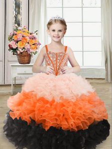 Sleeveless Beading and Ruffles Lace Up Kids Formal Wear