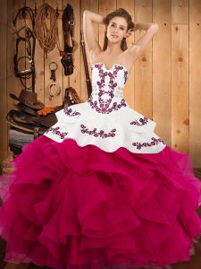 Floor Length Hot Pink Sweet 16 Dress Strapless Sleeveless Lace Up