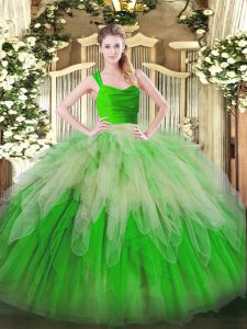 Multi-color Zipper 15 Quinceanera Dress Lace and Ruffles Sleeveless Floor Length