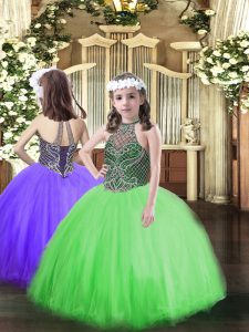 Top Selling Sleeveless Lace Up Floor Length Beading Little Girl Pageant Dress