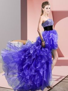 Fashion Purple Prom Gown Prom and Party with Beading and Ruffles Sweetheart Sleeveless Lace Up
