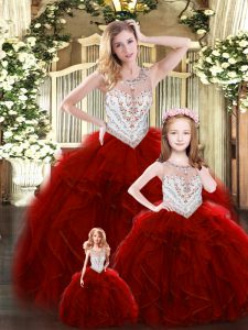 Eye-catching Sleeveless Lace Up Floor Length Beading and Ruffles Quinceanera Dress