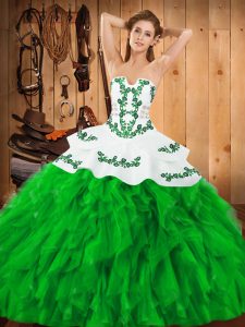 Glamorous Green Sleeveless Floor Length Embroidery and Ruffles Lace Up Quinceanera Gowns