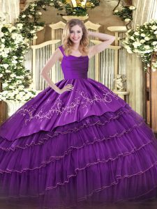 Traditional Sleeveless Embroidery and Ruffled Layers Zipper Quinceanera Gowns