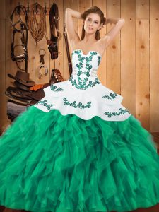 Ideal Turquoise Sleeveless Satin and Organza Lace Up Sweet 16 Quinceanera Dress for Military Ball and Sweet 16 and Quinceanera