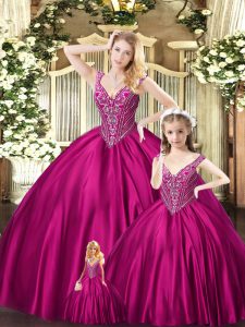 Super Red Lace Up Quinceanera Dress Beading Sleeveless Floor Length
