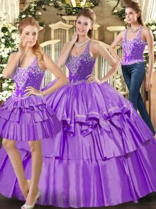 Comfortable Floor Length Lace Up Sweet 16 Dresses Eggplant Purple for Military Ball and Sweet 16 and Quinceanera with Ruffled Layers