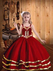 Nice Red Ball Gowns Organza Straps Sleeveless Beading and Embroidery and Ruffled Layers Floor Length Lace Up Pageant Dress Wholesale