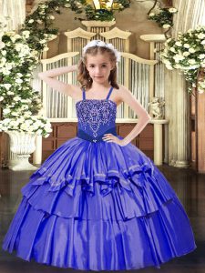 Sleeveless Lace Up Floor Length Beading and Ruffled Layers Glitz Pageant Dress