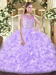 Ball Gowns Quinceanera Gowns Lavender Bateau Tulle Sleeveless Floor Length Zipper