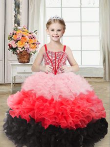 Floor Length Ball Gowns Sleeveless Multi-color Little Girl Pageant Dress Lace Up