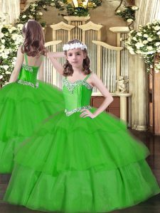 Most Popular Floor Length Ball Gowns Sleeveless Green Child Pageant Dress Lace Up