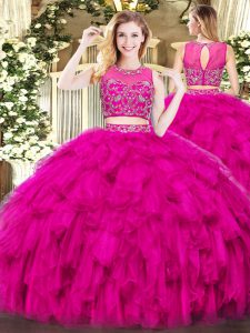 Low Price Scoop Sleeveless Tulle Vestidos de Quinceanera Beading and Ruffles Zipper
