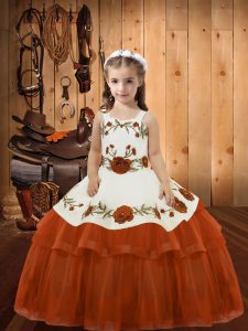 Straps Sleeveless Lace Up Little Girls Pageant Dress Wholesale Rust Red Organza