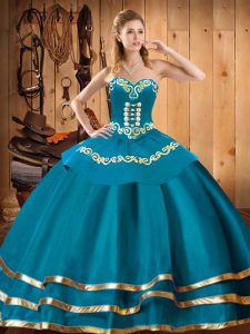 Superior Sleeveless Lace Up Floor Length Embroidery Sweet 16 Dresses