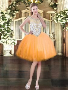 Chic Orange Zipper Dress for Prom Beading Sleeveless Mini Length