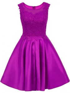 Clearance Sleeveless Mini Length Lace Zipper Bridesmaid Dresses with Eggplant Purple