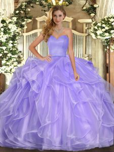 Flare Lavender Sweet 16 Dress Military Ball and Sweet 16 and Quinceanera with Ruffles Sweetheart Sleeveless Lace Up