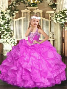 Lilac Sleeveless Organza Lace Up Custom Made Pageant Dress for Party and Quinceanera