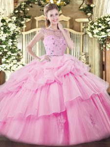 Spectacular Sleeveless Beading and Ruffles and Pick Ups Zipper Quince Ball Gowns