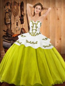 Hot Sale Floor Length Yellow Green Quince Ball Gowns Satin and Organza Sleeveless Embroidery