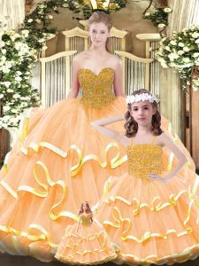 Organza Sleeveless Floor Length Quince Ball Gowns and Beading and Ruffled Layers