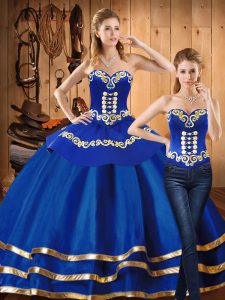 Blue Quinceanera Dresses Military Ball and Sweet 16 and Quinceanera with Embroidery Sweetheart Long Sleeves Lace Up