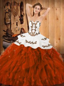 Floor Length Rust Red Ball Gown Prom Dress Strapless Sleeveless Lace Up