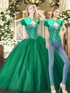 Colorful Sweetheart Sleeveless Lace Up 15 Quinceanera Dress Green Tulle