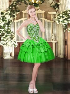 Traditional Green Lace Up Prom Party Dress Beading and Ruffled Layers Sleeveless Mini Length
