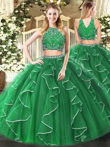 Fine Green Sleeveless Tulle Zipper Quinceanera Gown for Military Ball and Sweet 16 and Quinceanera