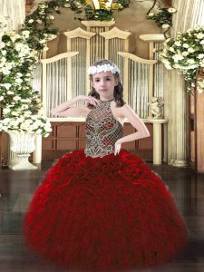 Sleeveless Beading and Ruffles Lace Up Girls Pageant Dresses