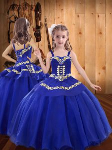 Sleeveless Lace Up Floor Length Embroidery Little Girl Pageant Dress