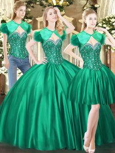 Hot Selling Ball Gowns Sweet 16 Dresses Green Sweetheart Tulle Sleeveless Floor Length Lace Up